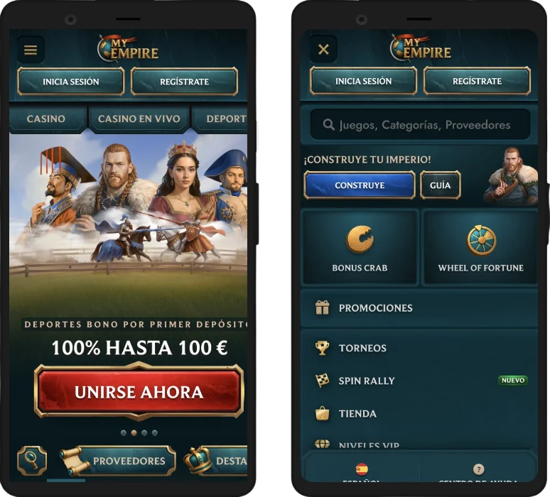 Versión móvil optimizada de MyEmpire Casino para smartphones